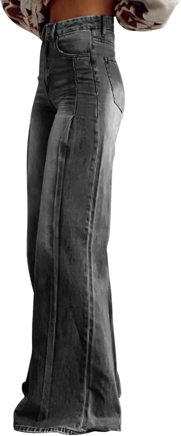 Womens Oversized Plus Size Sweatpant Jeans Summer Vintage High Waisted Stretchy Wide Leg Denim Pants Y2K Cute Bottoms