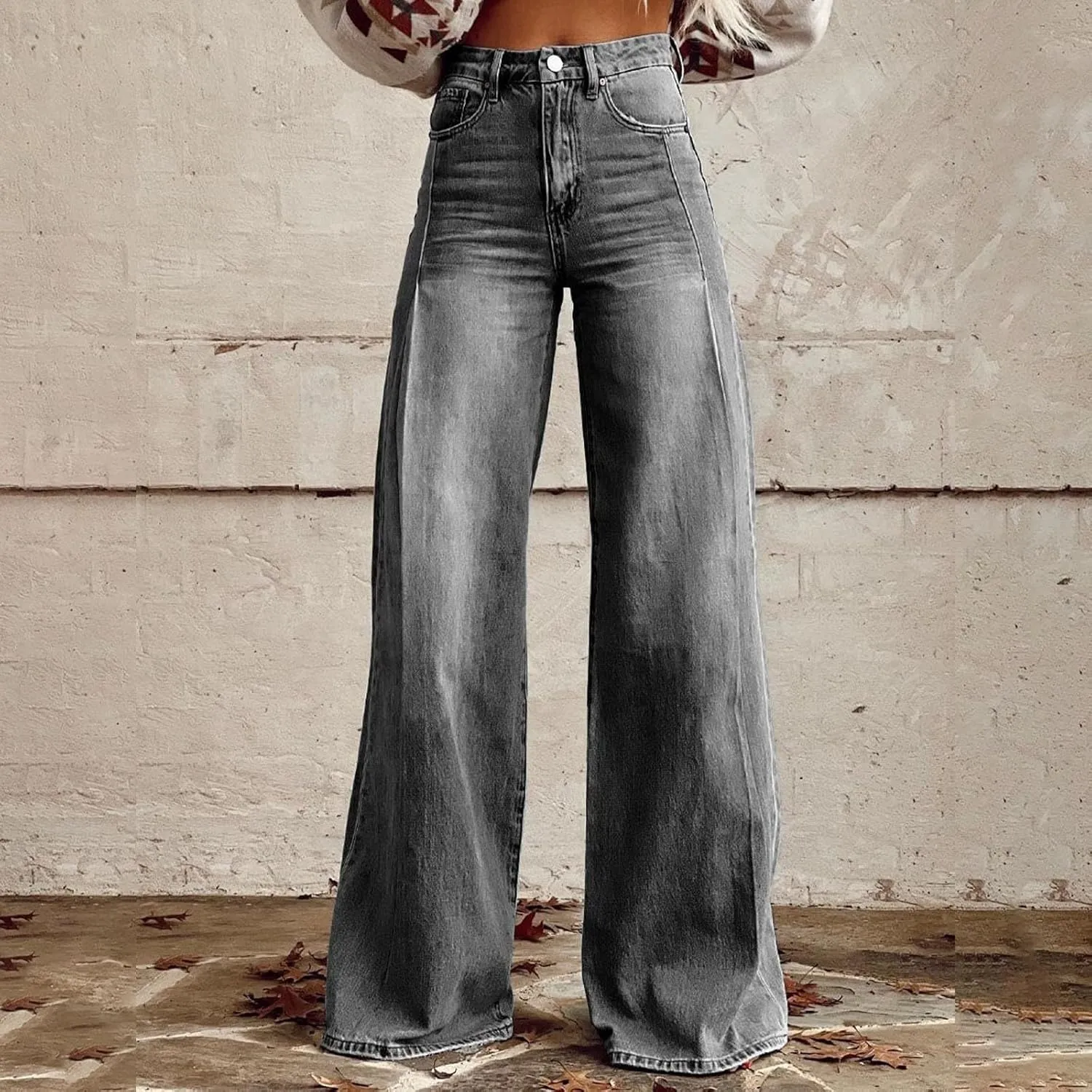Womens Oversized Plus Size Sweatpant Jeans Summer Vintage High Waisted Stretchy Wide Leg Denim Pants Y2K Cute Bottoms