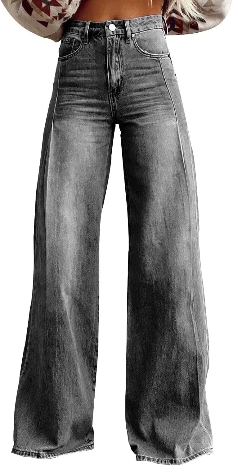 Womens Oversized Plus Size Sweatpant Jeans Summer Vintage High Waisted Stretchy Wide Leg Denim Pants Y2K Cute Bottoms
