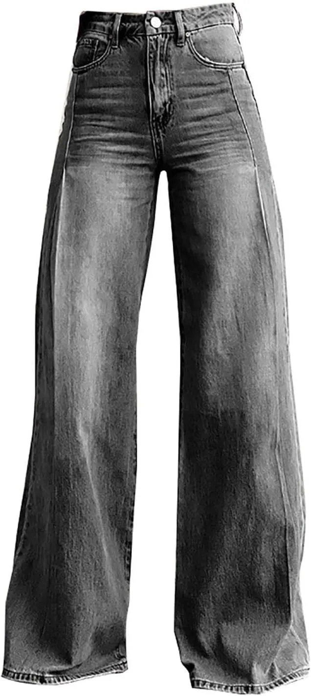 Womens Oversized Plus Size Sweatpant Jeans Summer Vintage High Waisted Stretchy Wide Leg Denim Pants Y2K Cute Bottoms