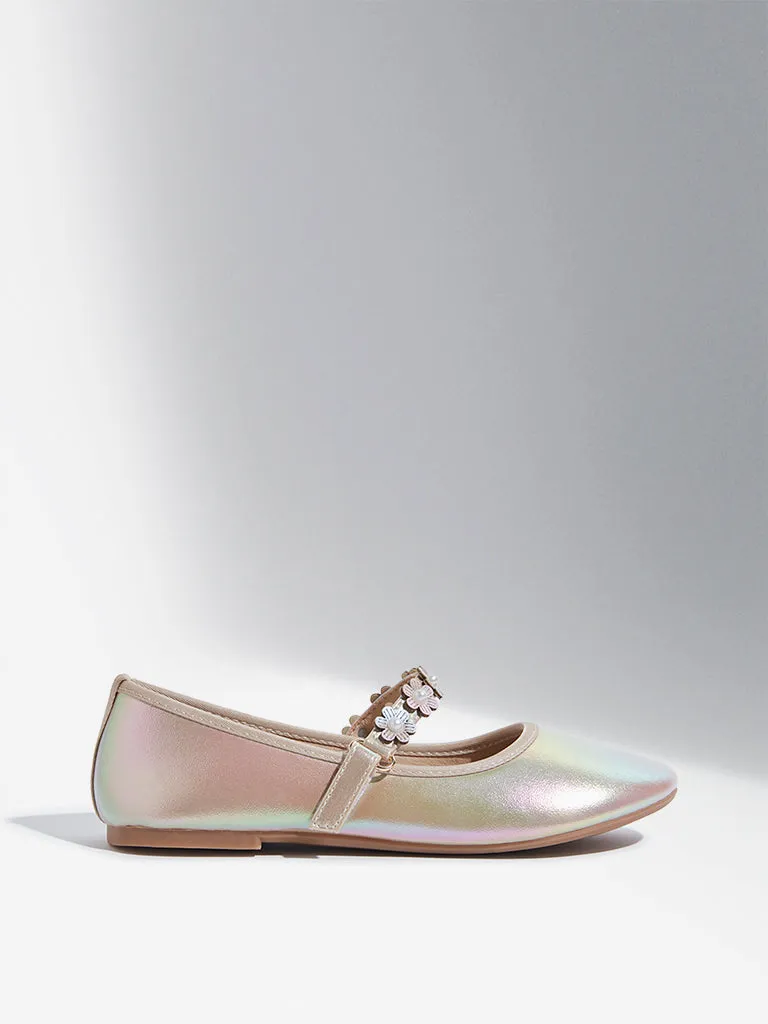 Yellow Gold Floral Applique Mary Jane Shoes