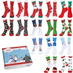 YIWA 15 Pairs Crew Christmas Socks Cotton Knit
